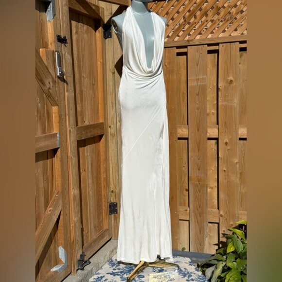 🆕 RAT & BOA 🧿 NWOT Winona White Slinky Cowl Neck Jersey Gown, Sz M - Picture 3 of 16